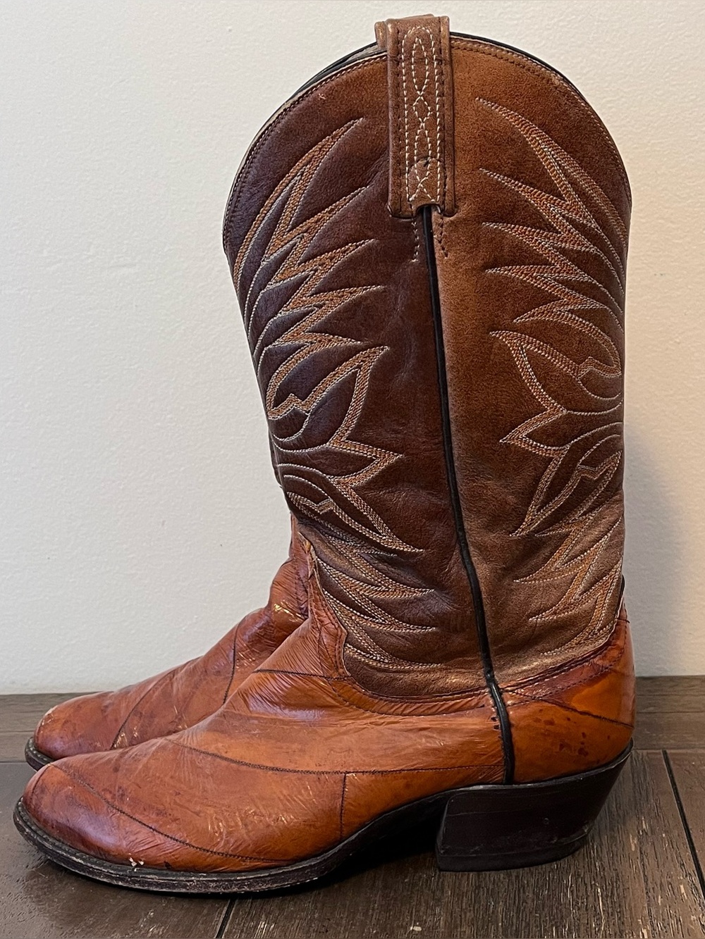 Vintage Dan Post eel skin 80s western cowboy boots men’s 8.5 D